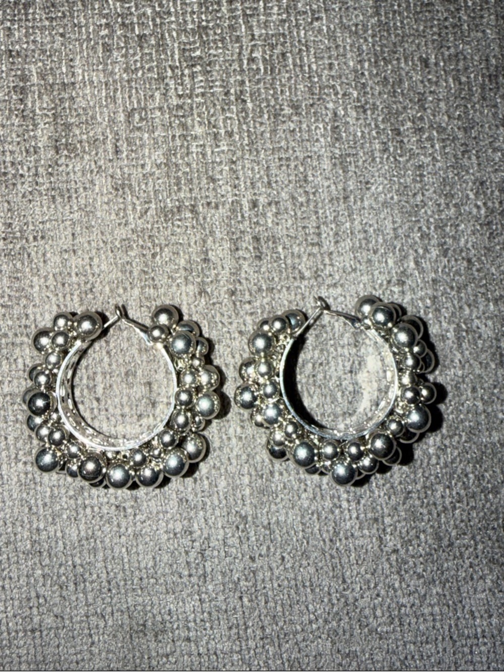 Silver Beaded Hoop Earrings - Women Jewelry